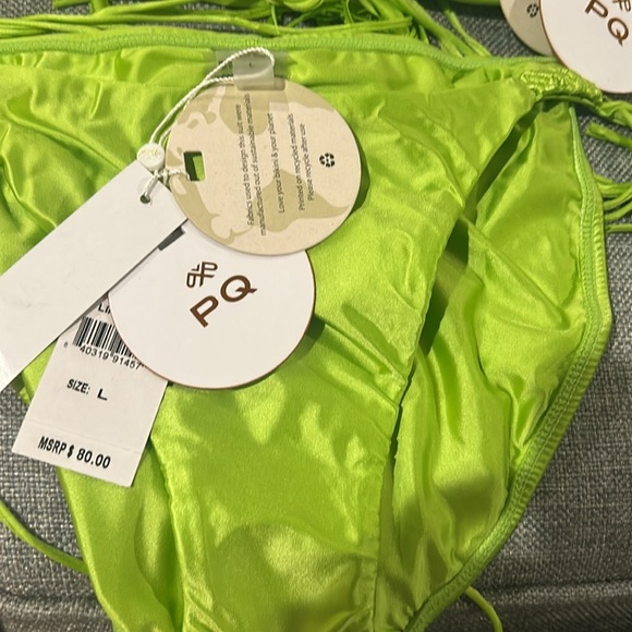 PQ Swim SET Mila Macramé Triangle Bikini Top and Full Bottoms Color Lime Size L - Picture 8 of 15
